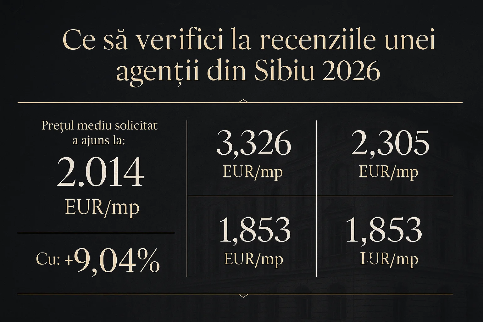 Infografic prețuri imobiliare Sibiu 2026 - Ce să verifici la recenziile unei agenții din Sibiu 2026