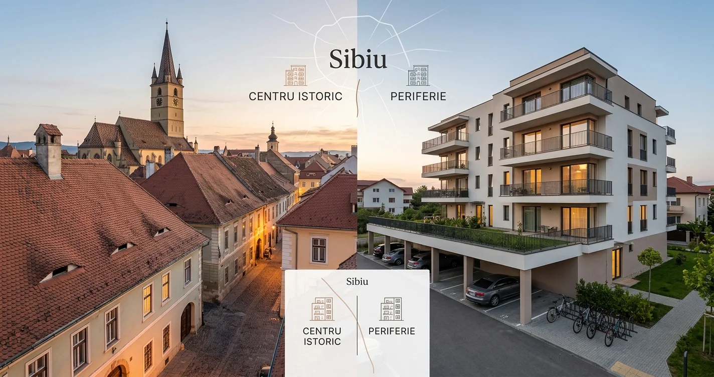 Chirie apartament Centru Istoric vs periferie Sibiu 2026