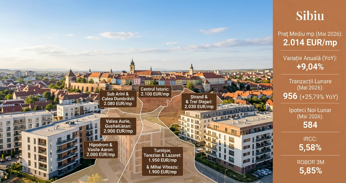 Prețul mediu pe mp în Sibiu în 2026 - cartiere