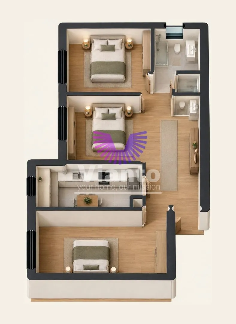 APARTAMENT 3 CAMERE- 2 BAI- PARTER 74MPU -  TEREZIAN