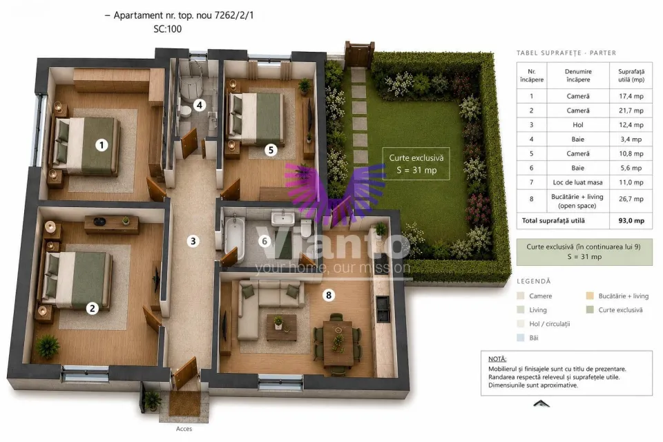 Wohnung im Einfamilienhaus 93 m² mit Hof - Bereich Parcul Sub Arini - Strand